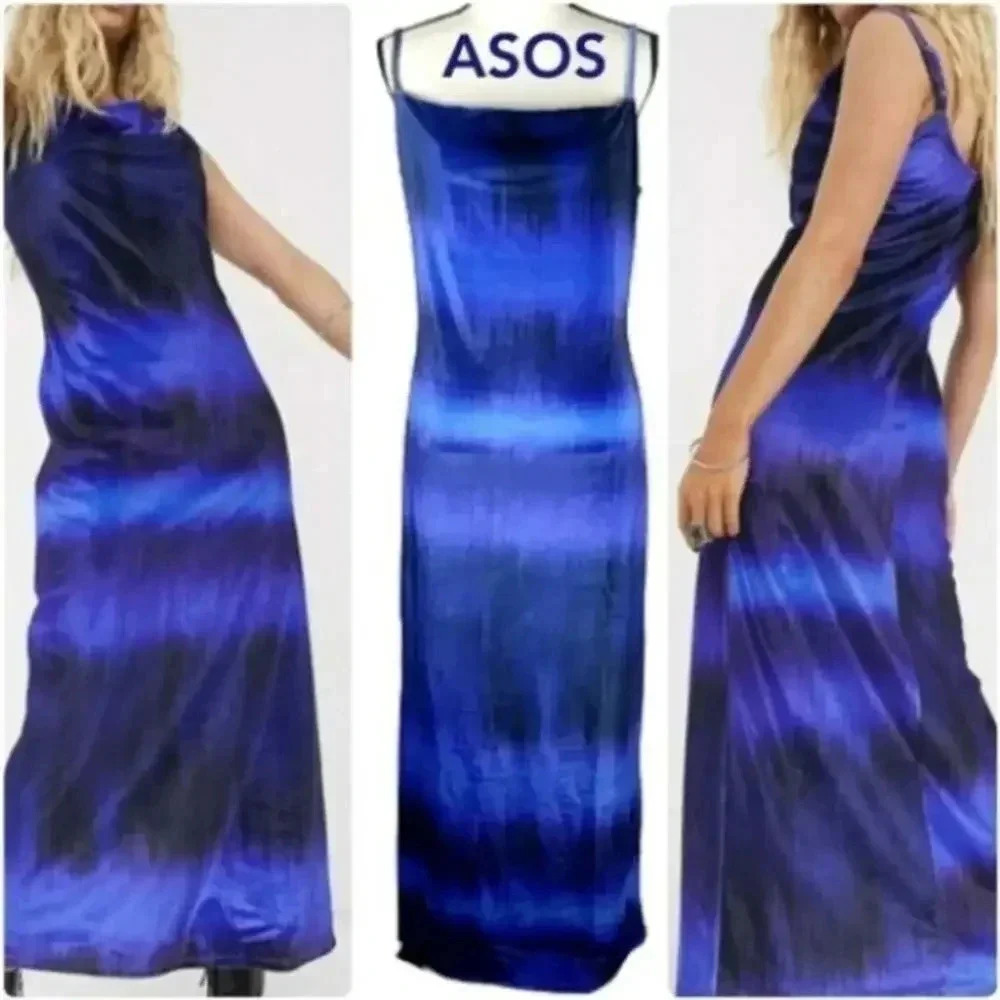 ASOS Blue Ombre Velvet Velvet Maxi Dress 8